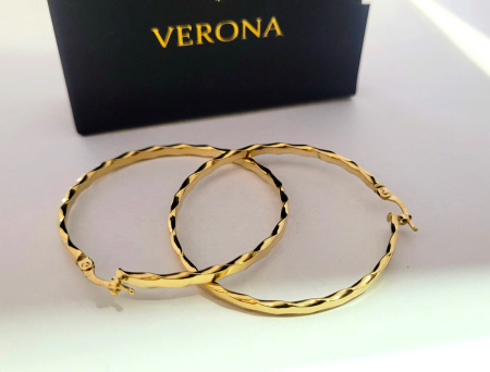 Cercei aur 14k - Cercei Creole Mari din Aur Galben 14K cu Design Ondulat Lucios