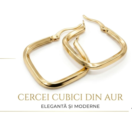 Cercei aur 14k - Cercei Creole Pătrați din Aur Galben 14K cu Finisaj Lucios, 24 mm