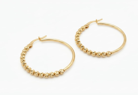 Cercei aur 14k - Cercei Creole Rotunzi din Aur Galben 14K cu Biluțe Diamantate – 2.19 gr, Diametru 3 cm