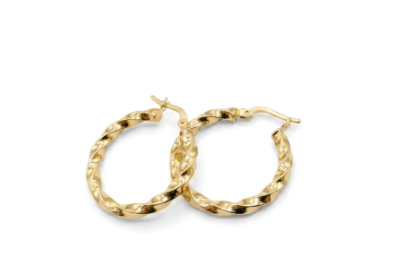 Cercei aur 14k - Cercei Creole Torsadați din Aur Galben 14K cu Finisaj Lucios, 2.6 cm