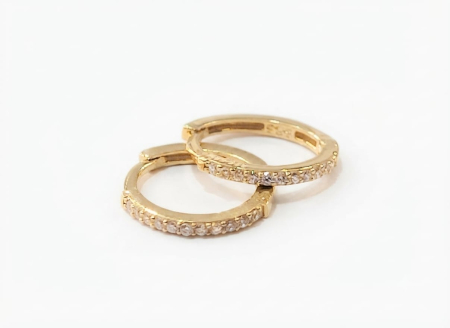 Cercei aur 14k - Cercei Creole (Verigi) din Aur Galben 14K cu Rând Complet de Zirconiu, 15 mm, 1.67 g