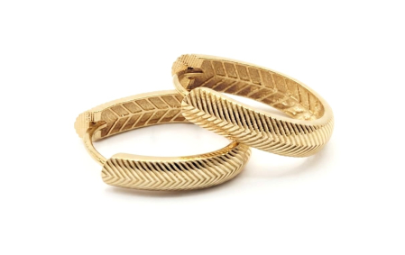Cercei aur 14k - Cercei Creole (Verigi) din Aur Galben 14K, Model Oval cu Textură Chevron (Spic de Grâu), 2 cm, 2.67 g