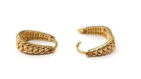 Cercei aur 14k - Cercei Creole (Verigi) din Aur Galben 14K, Model Zale Împletite (Gourmette), 18 mm, 2.30 g