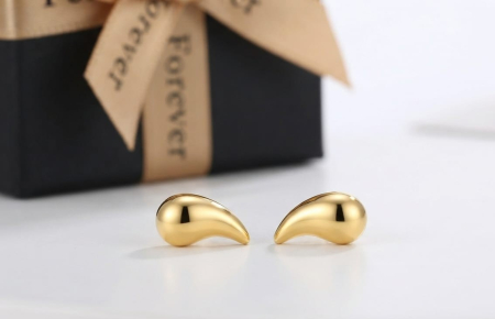 Cercei argint - Cercei Damă din Argint 925 Placat cu Aur, Model Picătură Tridimensională Teardrop, 0.82g