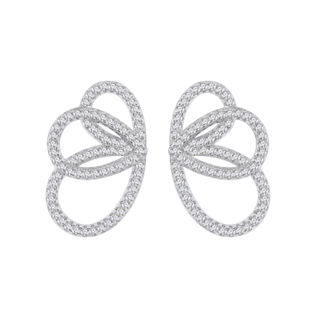 Cercei argint - Cercei din Argint 925 „Abstract Butterfly” – Cu Bucle Suprapuse și Zirconii Pave
