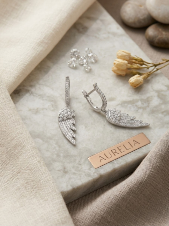 Cercei argint - Cercei din Argint 925 „Aurelia” – Model Aripi de Înger cu Pavaj de Zirconiu