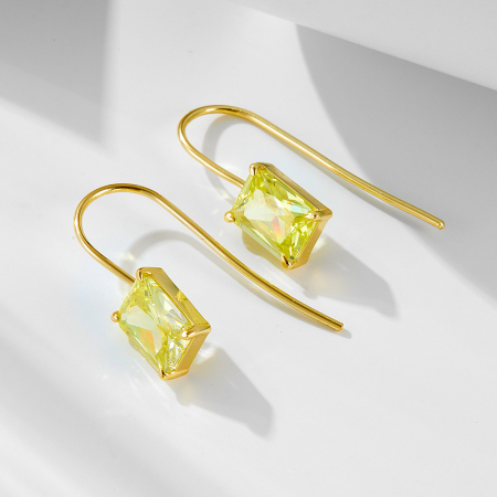 Cercei argint - Cercei din Argint 925 Aurit tip Agrafă / Linie Lungă cu Cristal Zirconia Galben Dreptunghiular