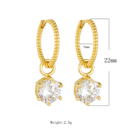 Cercei din Argint 925 Aurit tip Tortiță Răsucită cu Pandantiv Solitaire din Zirconia Alb, Stil Huggie [1]
