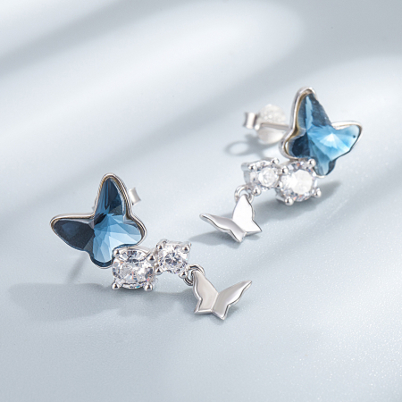 Cercei argint - Cercei din Argint 925 Blue Butterfly – Eleganță și Strălucire cu iz de Poveste