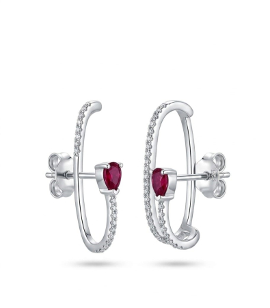 Cercei argint - Cercei din Argint 925 C-Hoop cu Zirconiu Roșu Pară – Design Iluzie și Eleganță Îndrăzneață