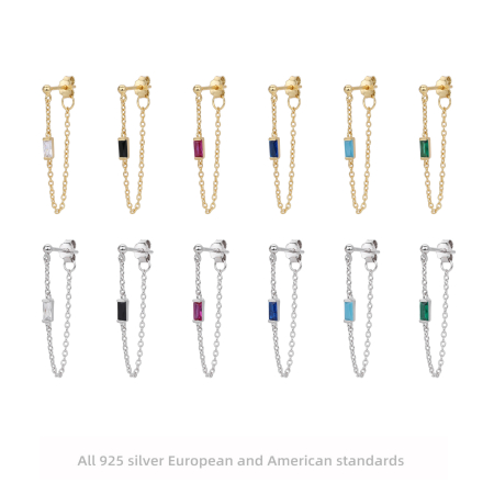 Cercei argint - Cercei din Argint 925 - Chain Loop cu Zirconiu Baguette