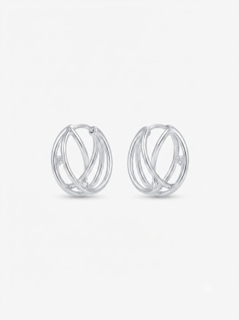 Cercei argint - Cercei din Argint 925 Crossover Multi-Layer Hoops – Design Sculptural cu Accent Zirconiu