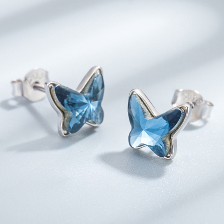 Cercei argint - Cercei din Argint 925 Crystal Blue Butterfly – Delicatețe și Strălucire de Azur