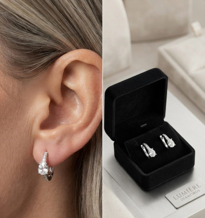 Cercei argint - Cercei din Argint 925 Crystal Teardrop Hoops – Strălucire atemporală și rafinament modern