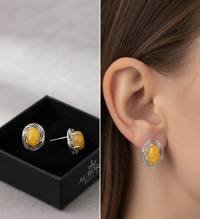 Cercei argint - Cercei din Argint 925 cu Chihlimbar Natural Amber Nest – Eleganță organică și farmec atemporal