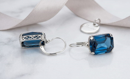 Cercei argint - Cercei din Argint 925 cu Cristal Albastru London Blue – Model Dreptunghiular Fațetat