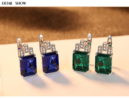 Cercei argint - Cercei din Argint 925 cu Cristal Emerald Cut și Detalii Zirconiu