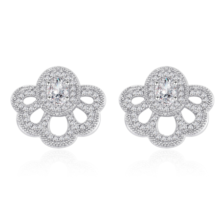 Cercei din Argint 925 cu Model Floral Stilizat și Zirconia, 18 mm [1]