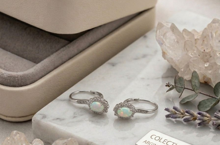 Cercei argint - Cercei din Argint 925 cu Opal Oval și Zirconiu Colecția Emerald