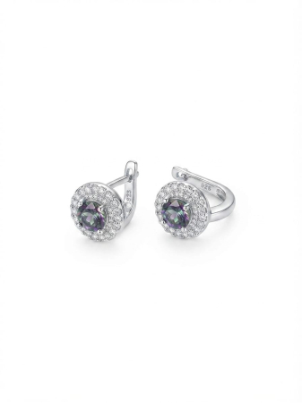 Cercei argint - Cercei din Argint 925 cu Topaz Mistic Rotund și Halo Dublu de Zirconiu