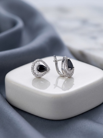 Cercei argint - Cercei din Argint 925 cu Zirconiu Negru Onyx în Formă de Lacrimă – Eleganță Dramatică și Rafinament Art Deco