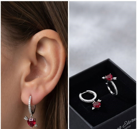 Cercei argint - Cercei din Argint 925 Cupid's Heart – Strălucire romantică și detalii pline de poveste