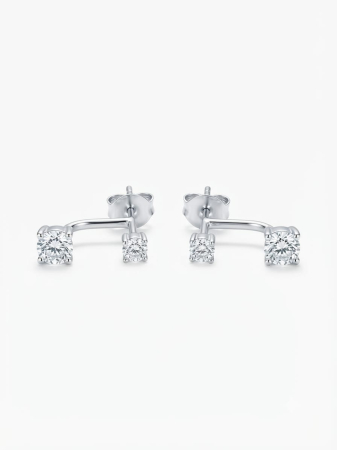 Cercei argint - Cercei din Argint 925 Curved Illusion Studs – Design Asimetric și Strălucire Dublă