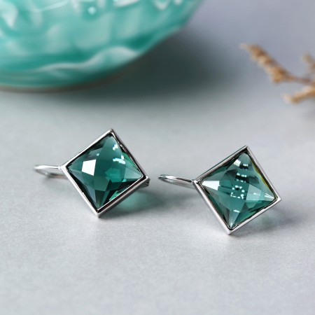 Cercei argint - Cercei din Argint 925 „Deep Emerald” cu Cristale Verzi Pătrate, 5.73g