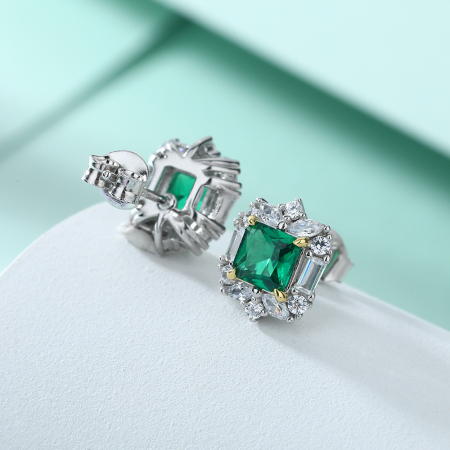 Cercei argint - Cercei din Argint 925 „Emerald Empress” – Verde Smarald și Halou Geometric de Cristale