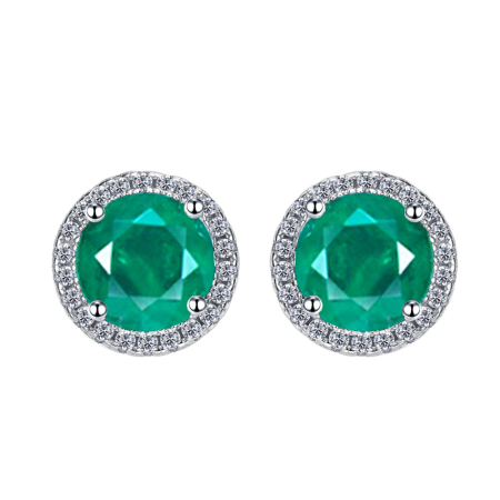 Cercei argint - Cercei din Argint 925 „Emerald Halo Studs” cu Zirconiu Verde Smarald și Cristale Albe