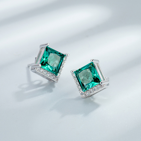 Cercei argint - Cercei din Argint 925 Emerald Square Sparkle – Rafinament Geometric și Eleganță Regală
