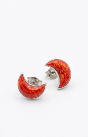 OUTLET - Cercei din Argint 925 „Fiery Moon” – Semilune cu Inserție Roșu-Portocalie