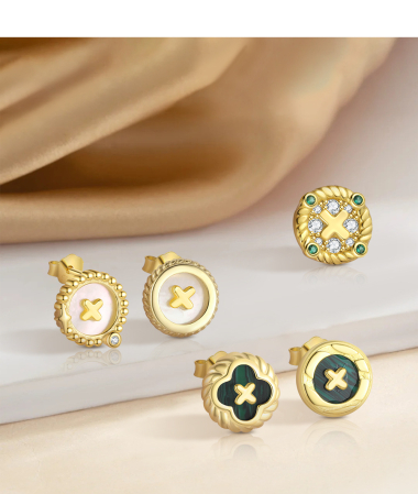 Cercei argint - Cercei Din Argint 925 Gold Clover Button Studs