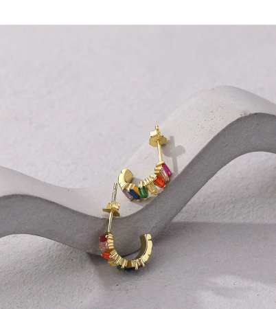 Cercei argint - Cercei Din Argint 925 Gold Rainbow Baguette Hoop