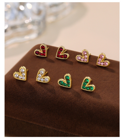 Cercei argint - Cercei Din Argint 925 Gold Romantic Heart Studs