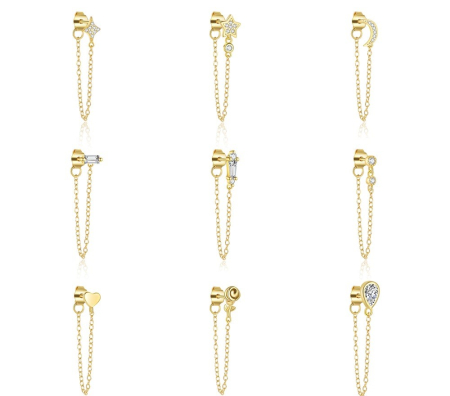 Cercei argint - Cercei Din Argint 925 Gold Single Stud Link Chain