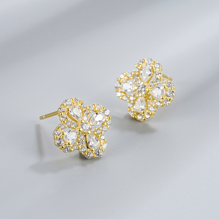 Cercei argint - Cercei din Argint 925 Golden Clover Sparkle – Eleganță Florală și Simbolul Norocului