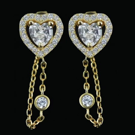 Cercei argint - Cercei din Argint 925 Golden Heart Drop – Strălucire Romantică și Eleganță Fluidă