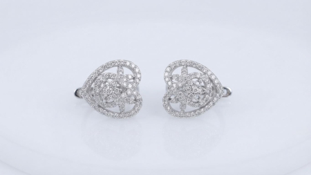 OUTLET - Cercei din Argint 925 în Formă de Inimă – Model Filigranat cu Pavé de Zirconia, Închizătoare Englezească, 15 mm