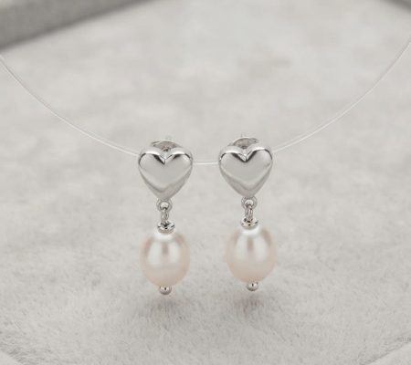 Cercei argint - Cercei din Argint 925 Pearl Heart Drop 2cm – Eleganță romantică și rafinament sidefat