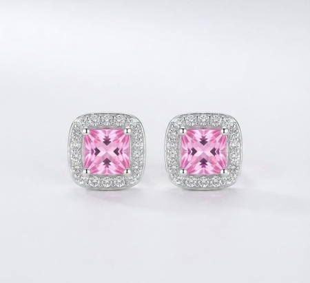 Cercei argint - Cercei din Argint 925 Pink Princess Halo – Rafinament clasic și strălucire romantică