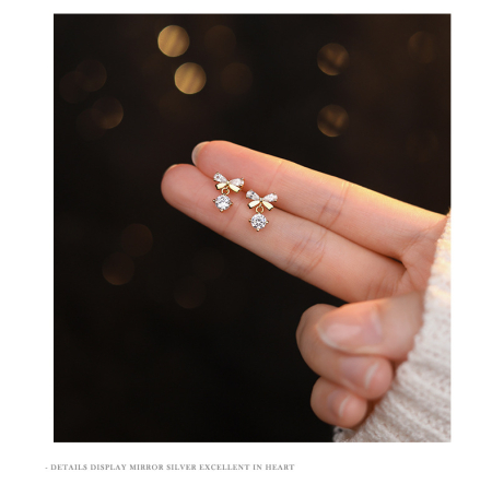 Cercei argint - Cercei din Argint 925 Placat cu Aur – Crystal Bow Drops