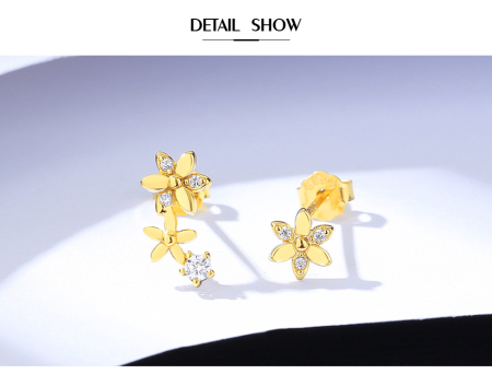 Cercei din Argint 925 Placat cu Aur Galben – Model "Double Flower" cu Zirconiu [1]