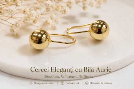 Cercei argint - Cercei din Argint 925 Placat cu Aur – Model Minimalist cu Bilă