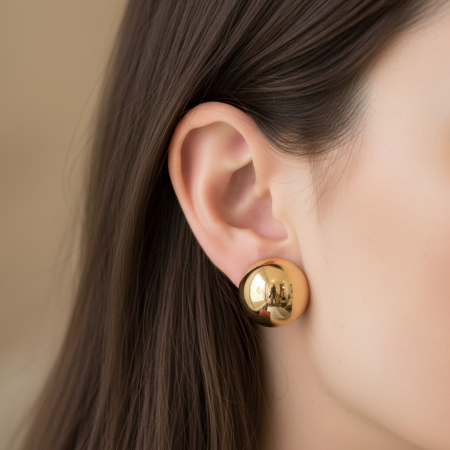 Cercei argint - Cercei din Argint 925 Placat cu Aur – Model Sferic Bold pe Lob (Chunky Studs)