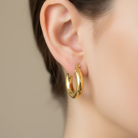Cercei argint - Cercei Din Argint 925 Placat Cu Aur – Toarte Rotunde Groase (Chunky Hoops)