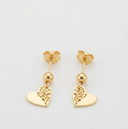Cercei argint - Cercei din Argint 925 Placați cu Aur 18K, Model Inimă cu Textură Organică, 18mm
