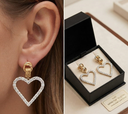 Cercei argint - Cercei din Argint 925 Placați cu Aur Aurora Heart 5cm – Rafinament statement și strălucire regală
