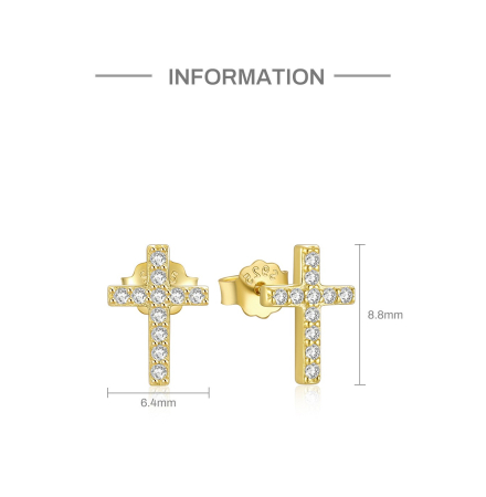 Cercei argint - Cercei din Argint 925 Placați cu Aur - Cruce Minimalist Sparkle
