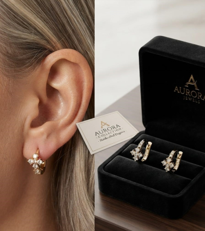 Cercei argint - Cercei din Argint 925 Placați cu Aur Crystal Cross 18mm – Rafinament clasic și strălucire regalăAdaugă o piesă plină de eleg